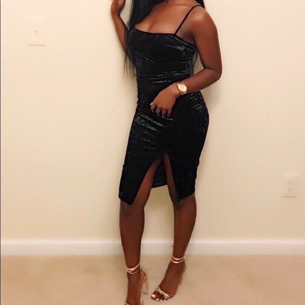Black Swede midi dress